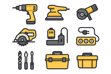 Fototapeta premium Collection of power tools including drill, sander, and saw illustrations