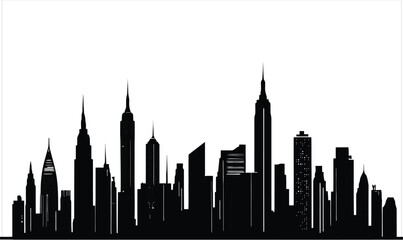 New York City skyline silhouette vector with iconic buildings.