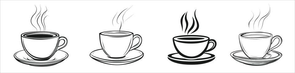 Elegant minimalist coffee cup line art collection with steam.


