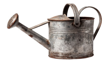 Old metal watering canTransparent background, PNG file
