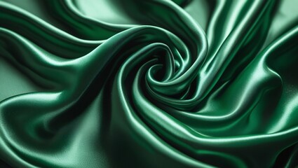 Obraz premium Detailed macro of rippling silk fabric in deep emerald green, capturing light reflections and smooth flowing texture