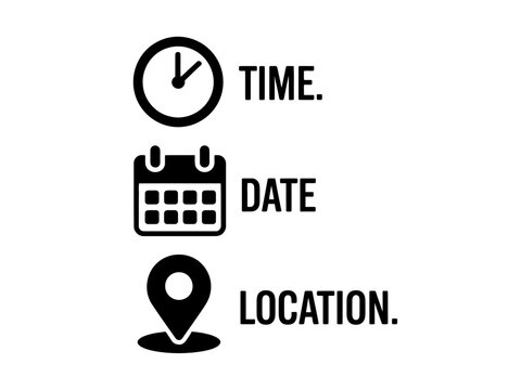 Icons for time date and location information
