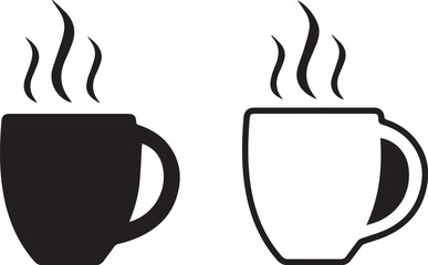 coffee mug icon. hot coffee or tea cup symbol with steam sign.