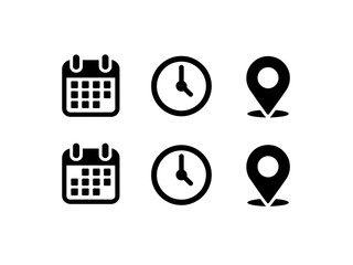 Calendar clock and location icons for scheduling and planning
