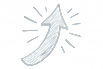 White arrow with lines and glowing effect pointing upward on a transparent background, representing growth, progress, and success