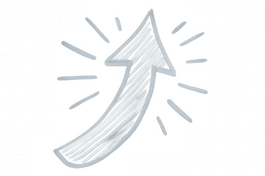 White arrow with lines and glowing effect pointing upward on a transparent background, representing growth, progress, and success