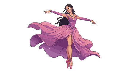 Graceful ballerina in flowing pink dress, dancing elegantly against a white background
