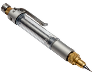 Mechanical pencil transparent body metal clip gold accents clicker stationery office supply writing tool school modern design. mechanical pencil with transparent barrel gold accents and metal clip