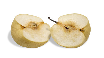 sliced  Chinese pears yellow pear on white background included Reflection. 