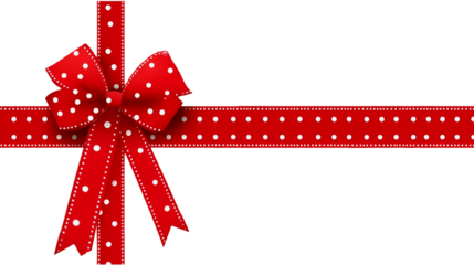 Red polka dot ribbon bow on black background gift wrapping design