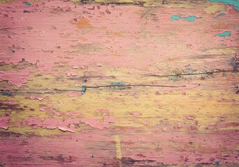 Obraz premium Weathered wooden planks with peeling pink paint, vintage rustic texture background, aged distressed wood surface, shabby chic design element, retro material