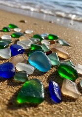 Colorful Sea Glass on Sandy Beach