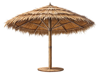 Single beach umbrella parasol made of coconut leaf isolated on AI generated by PNG
