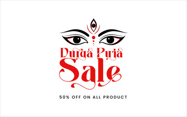 navaratri or happy durga puja festival sale tag poster banner or big festive season offer poster , upto 50% off poster, fully editable 