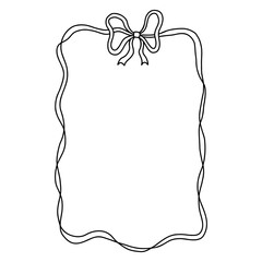 Obraz premium Whimsical coquette black rectangular bow ribbon frame on white background. Elegant and playful design for invitations, scrapbooking, branding, packaging, and feminine digital projects. Vector art