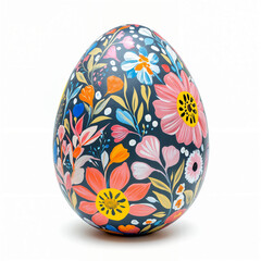 easter egg painted with floral ornament on isolated background, generative ai