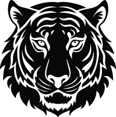 Lion head tattoo vector illustration with tribal design and wild feline power symbol