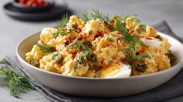 Olivier Salad is a classic Russian dish made with diced boiled potatoes, carrots, eggs, pickles, and peas, all mixed in creamy mayonnaise. A festive favorite.
