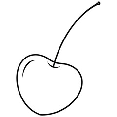Single black outline cherry with stem on white background