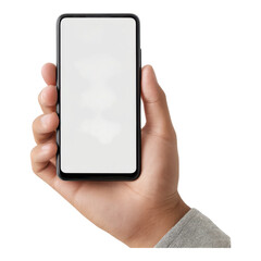 Hand Holding Modern Smartphone with Blank Screen Isolated View