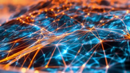 Abstract background with a network of connections and glowing nodes. For technology presentations, networking articles, digital backgrounds.
