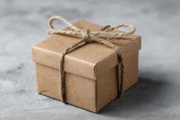 Small brown kraft paper gift box tied with twine