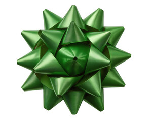 Green gift bow shiny ribbon decorative festive isolated on white celebration present holiday cheerful folded paper