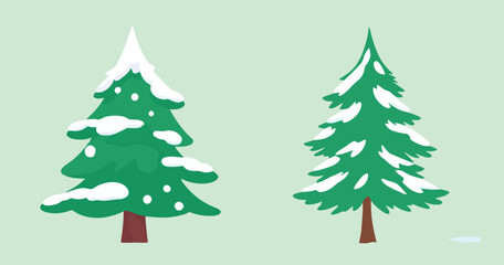 Cartoon Winter Pine Trees Vector Clipart Set