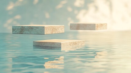 Floating Platforms in Warm Beige and Cool Mint