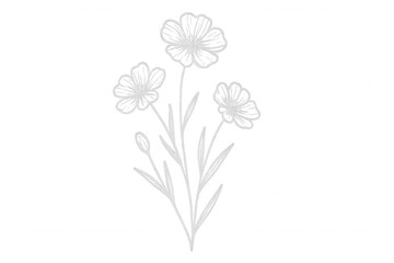 Minimalist white line art depicts blooming flowers with transparent background, ideal for design projects