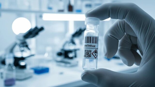 Gloved hand holding anthrax sample in modern laboratory setting research safety microbiology healthcare