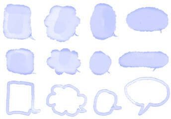 水色の吹き出しセット・手描き・ふわふわ・透明水彩