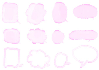 ピンクの吹き出しセット・手描き・ふわふわ・透明水彩