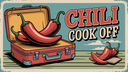 Jungle-themed chili cook-off banner with vine-wrapped peppers and tribal font