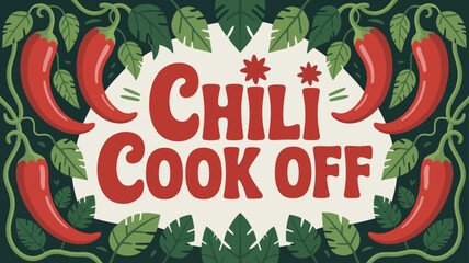 Minimalist black and white chili cook-off banner with clean geometric design