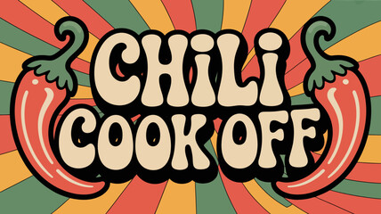 Tie-dye chili cook-off banner with vibrant colors and retro hippie typography