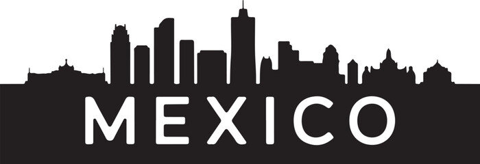 Fototapeta premium Black and White Mexico City Skyline Silhouette