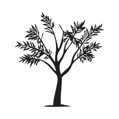 Obraz premium Silhouette of a stylized deciduous tree with spreading branches and abundant foliage against a white background