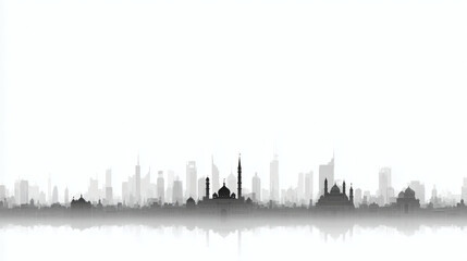 Obraz premium Urban skyline suggested by a single uninterrupted line, simple peaks and domes, modern editorial feel.