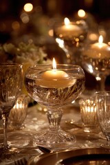 Elegant floating candles on a table