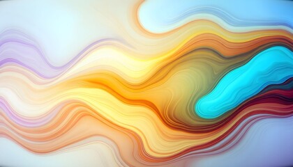 Obraz premium Abstract swirling wave pattern in vibrant hues of orange, yellow, teal, and purple. The fluid design creates a dynamic, colorful composition.