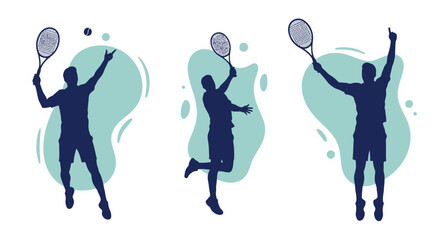 A dynamic vector illustration showcases tennis players in various action poses, set against abstract shapes, ideal for sports-themed designs and promotional materials, presented as a PNG file.