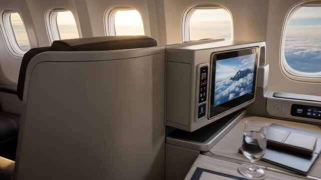 Modern airplane premium seat with luxurious interior design and scenic view perfect for premium travel options and editorial purposes high tech airplane view business class flight interior passenger 