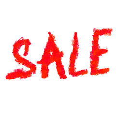 Brightly colored red hand-painted brushstroke text forming word 'sale' on transparent backdrop. Great for promotions, discounts, marketing designs emphasizing energy, urgency in visual presentation.