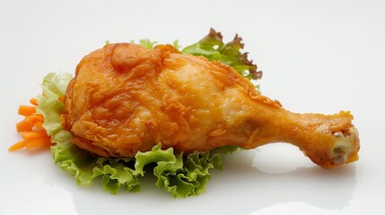 toy plastic fried chicken leg with side dish on white background