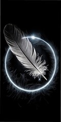 Mysterious Feather in a Glowing Circle Against a Dark Background