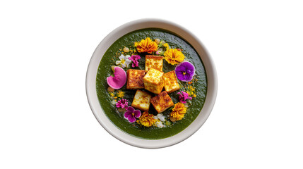 Fototapeta premium Delicious Palak Paneer with Edible Flowers Indian Food