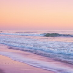 Fototapeta premium Pink Sunset Over Ocean Waves on Sandy Beach