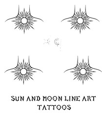 Obraz premium Black and White Celestial Tattoo Duo – Sun and Moon Fine Line Minimalist Designs