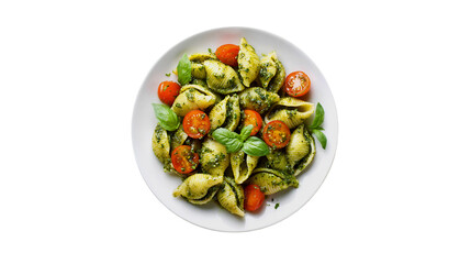 Delicious Pesto Pasta with Cherry Tomatoes and Basil A Top View
